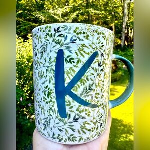 Floral Mug with Blue Initial K